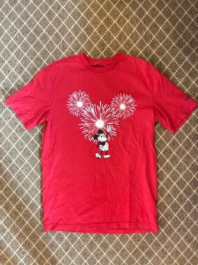 American Eagle Red Mickey Mouse Fireworks Shirt